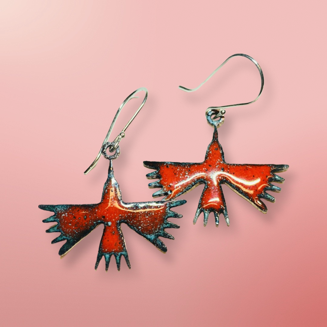 Enameled Mexican Birds Earrings