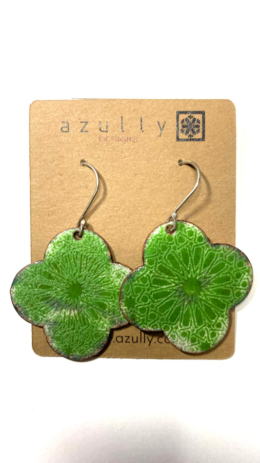 Green Enameled Earrings Arabesque