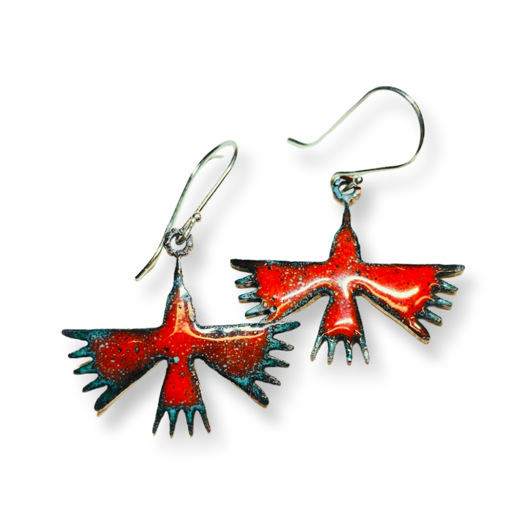 Enameled Mexican Birds Earrings